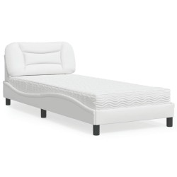 Lit avec matelas blanc 80x200 cm similicuir 