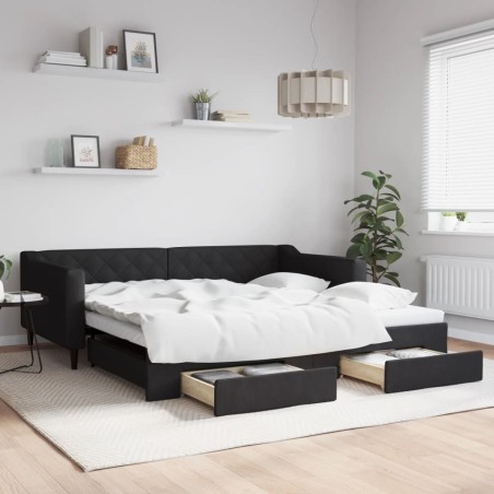 Lit de jour avec gigogne et tiroirs sans matelas noir 100x200cm 