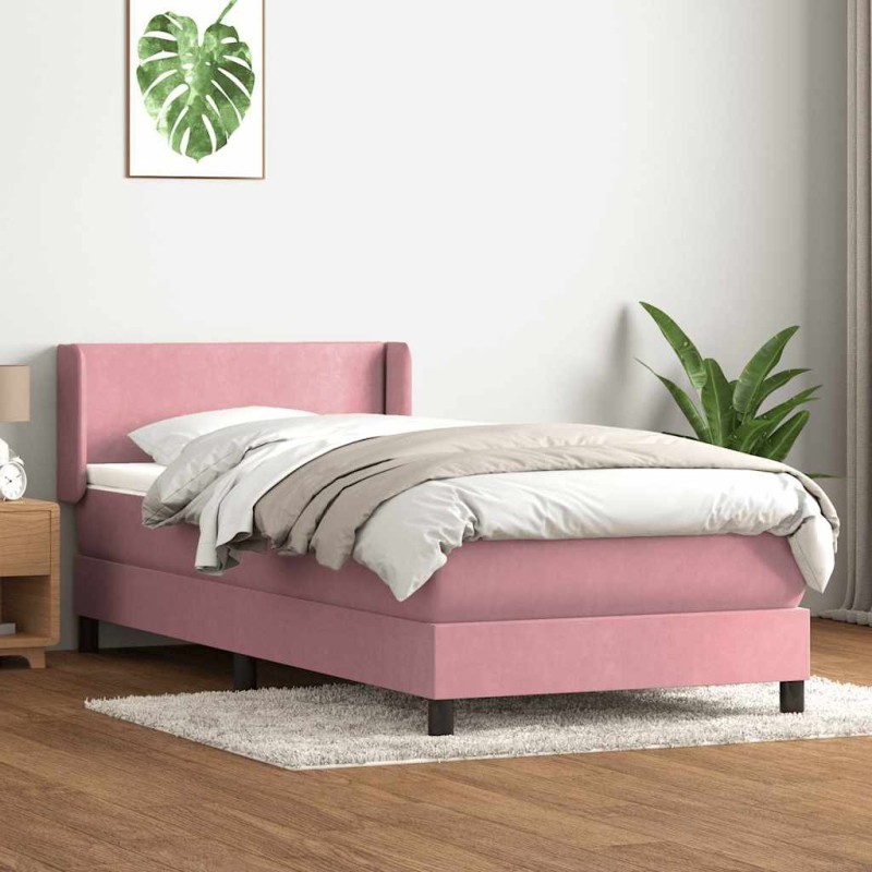 Sommier à lattes de lit avec matelas rose 80x210 cm velours 