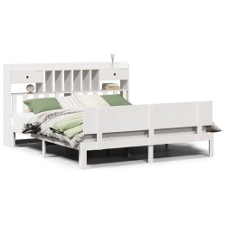 Lit bibliothèque sans matelas blanc 200x200 cm bois pin massif 