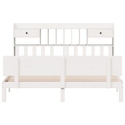 Lit bibliothèque sans matelas blanc 200x200 cm bois pin massif 