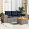 Salon de jardin 4 pcs avec coussins gris résine tressée 