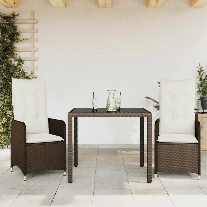 Ensemble de bistro de jardin 3 pcs coussins marron poly rotin 