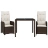 Ensemble de bistro de jardin 3 pcs coussins marron poly rotin 