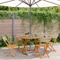 Ensemble à manger de jardin 5 pcs résine tressée et bois massif 