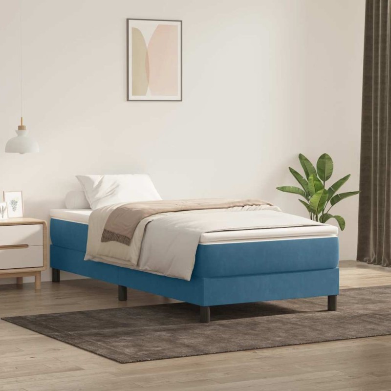 Sommier à lattes de lit et matelas bleu foncé 100x210cm velours 