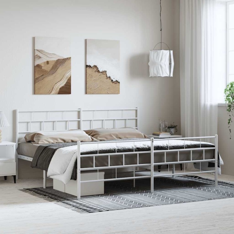 Cadre de lit métal sans matelas et pied de lit blanc 183x213 cm 