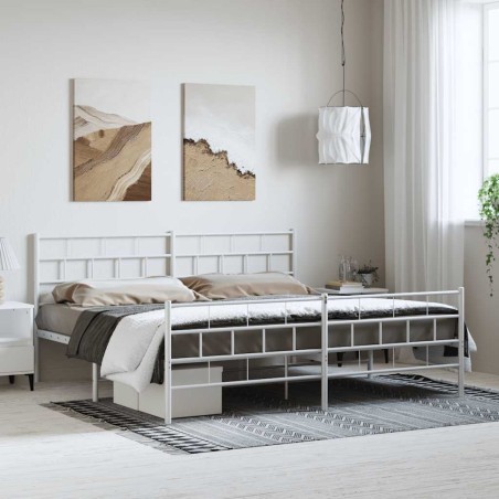 Cadre de lit métal sans matelas et pied de lit blanc 183x213 cm 