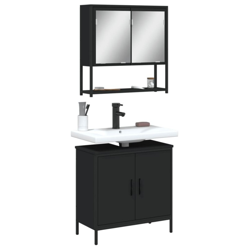 Ensemble de meubles salle de bain 2 pcs noir bois d'ingénierie 
