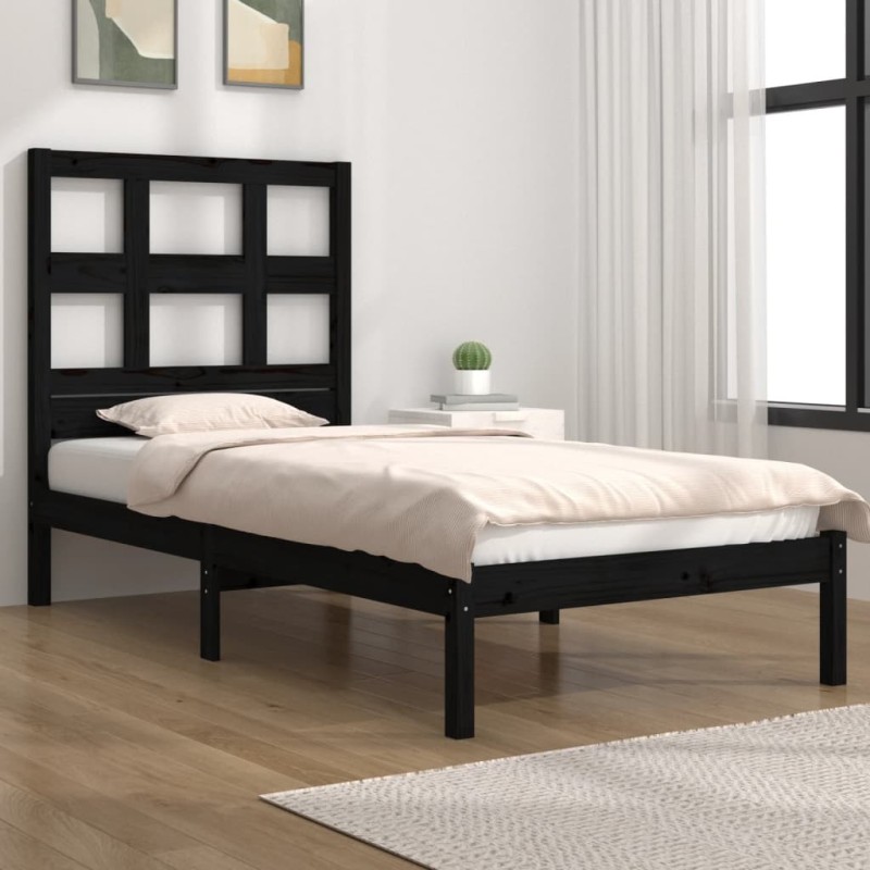 Cadre de lit sans matelas noir 75x190 cm bois massif 