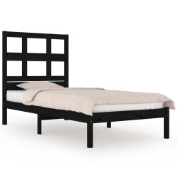 Cadre de lit sans matelas noir 75x190 cm bois massif 