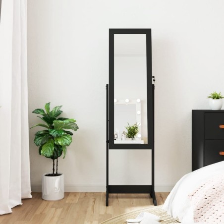 Armoire à bijoux miroir avec lumières LED sur pied noir 