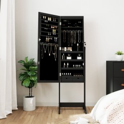 Armoire à bijoux miroir avec lumières LED sur pied noir 