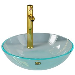 Lavabo de bain avec robinet et drain à poussoir Verre trempé 