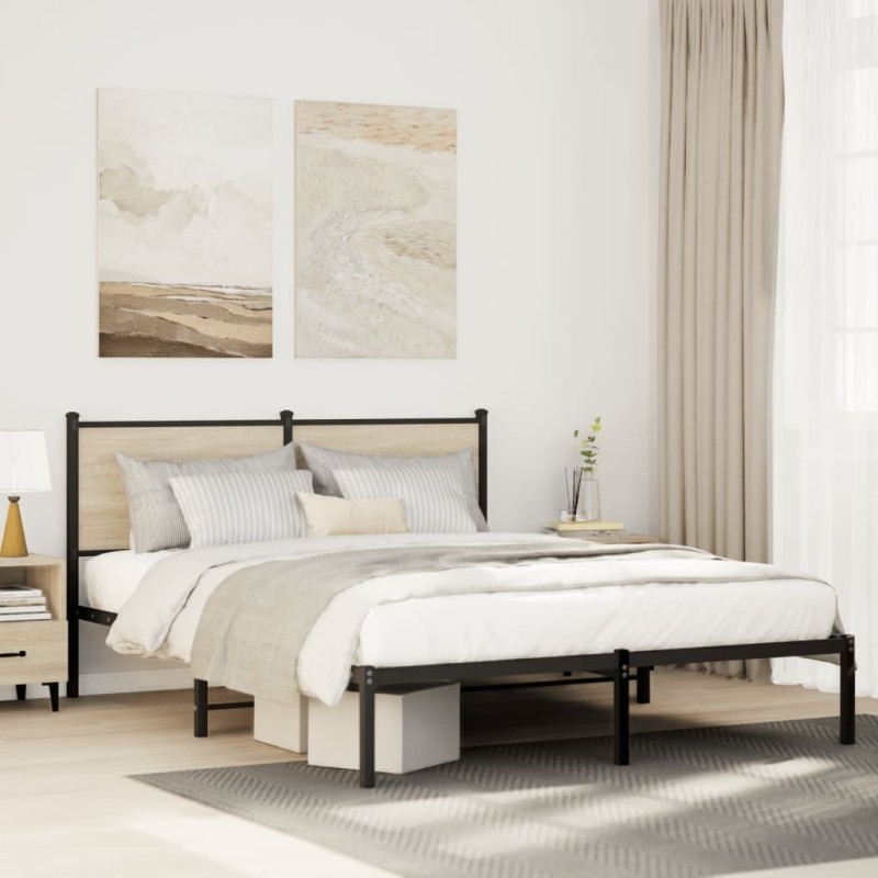 Cadre de lit en métal sans matelas chêne sonoma 150x200 cm 