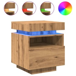 Armoires de chevet avec lumières LED 2 pcs chêne artisanal 