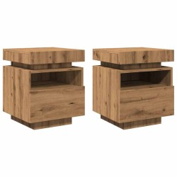 Armoires de chevet avec lumières LED 2 pcs chêne artisanal 