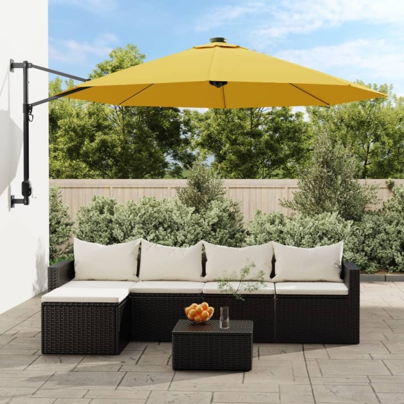 Parasol mural avec LED jaune 290 cm 