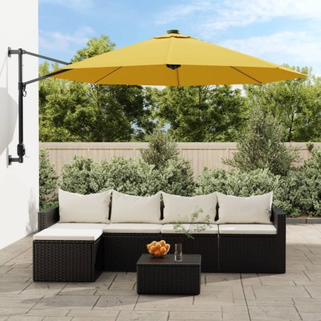 Parasol mural avec LED jaune 290 cm 