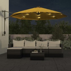 Parasol mural avec LED jaune 290 cm 