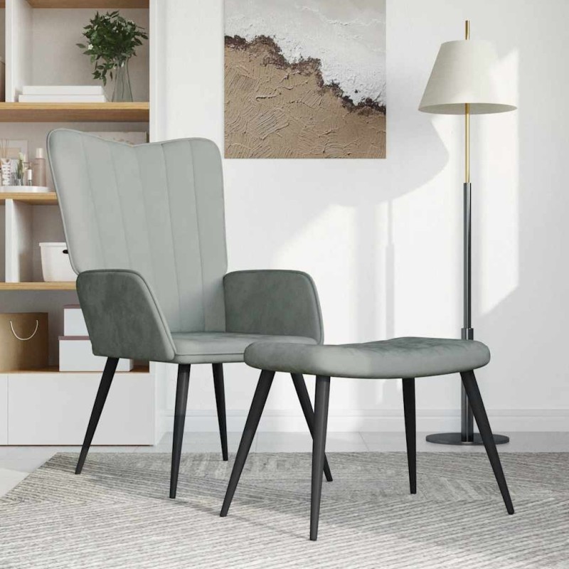 Chaise de relaxation avec repose-pied Gris clair Velours 