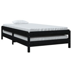 Lit empilable sans matelas noir 100x200 cm bois massif de pin 