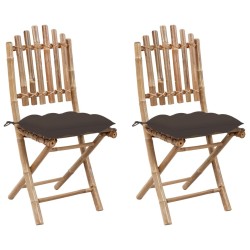 Chaises pliables de jardin lot de 2 avec coussins Bambou 