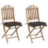 Chaises pliables de jardin lot de 2 avec coussins Bambou 