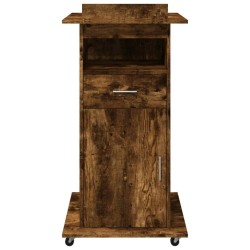 Pupitre et roues et tiroir chêne fumé bois d'ingénierie 