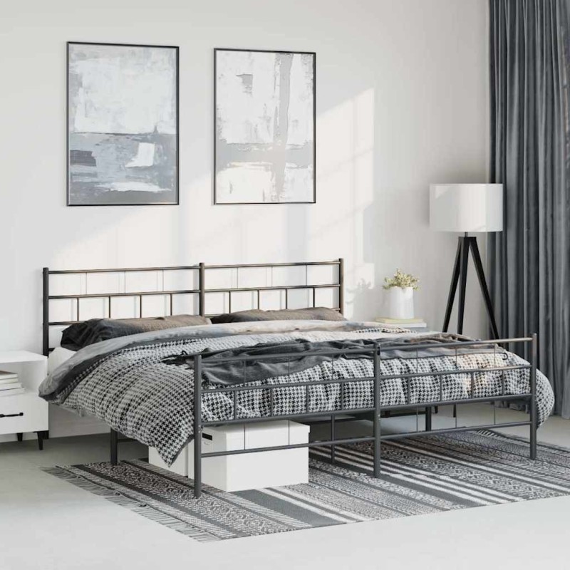 Cadre de lit métal sans matelas avec pied de lit noir 183x213cm 