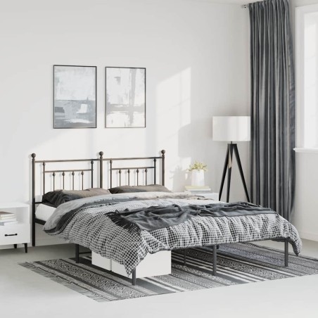 Cadre de lit métal sans matelas avec tête de lit noir 150x200cm 