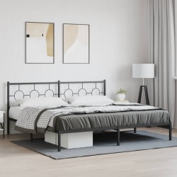 Cadre de lit métal sans matelas avec tête de lit noir 200x200cm 