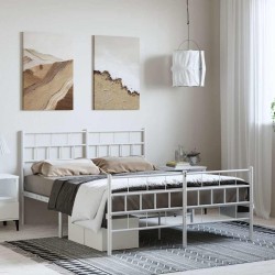 Cadre de lit métal sans matelas et pied de lit blanc 150x200 cm 