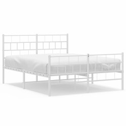 Cadre de lit métal sans matelas et pied de lit blanc 150x200 cm 
