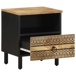 Tables de chevet 2pcs noir 40x33x46cm bois manguier massif brut 