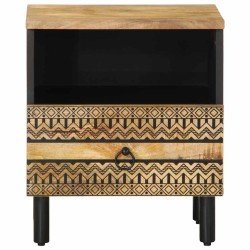 Tables de chevet 2pcs noir 40x33x46cm bois manguier massif brut 