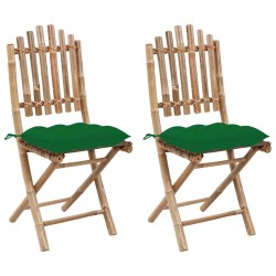 Chaises pliables de jardin lot de 2 avec coussins Bambou 