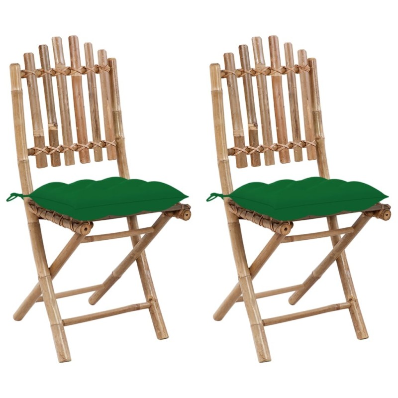 Chaises pliables de jardin lot de 2 avec coussins Bambou 