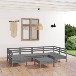 Salon de jardin 7 pcs Gris Bois de pin massif 