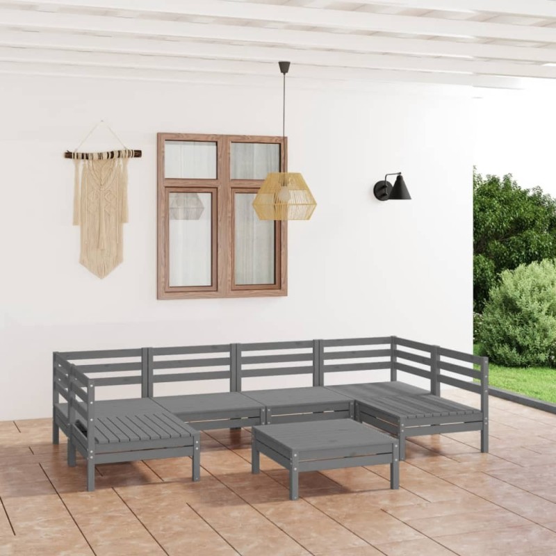 Salon de jardin 7 pcs Gris Bois de pin massif 