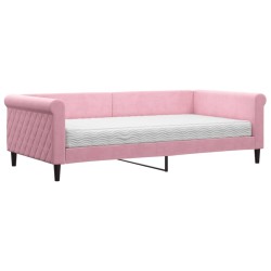 Lit de jour avec matelas rose 100x200 cm velours 