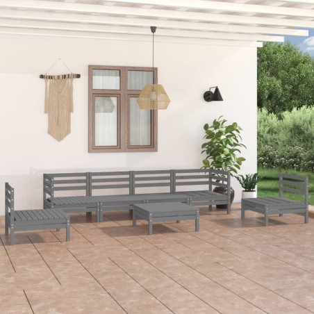 Salon de jardin 7 pcs Gris Bois de pin massif 