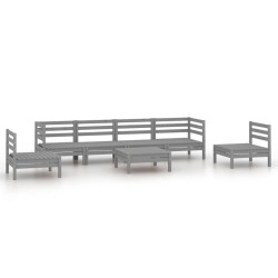 Salon de jardin 7 pcs Gris Bois de pin massif 