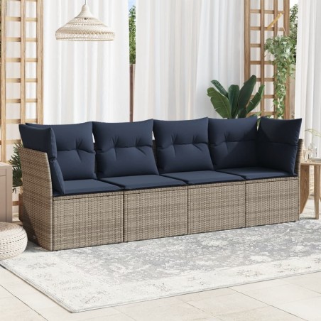 Salon de jardin 4 pcs avec coussins gris résine tressée 