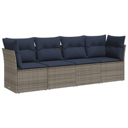 Salon de jardin 4 pcs avec coussins gris résine tressée 