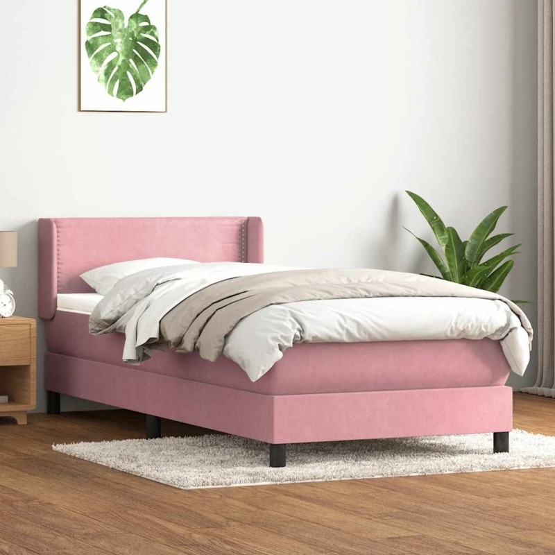 Sommier à lattes de lit avec matelas rose 90x210 cm velours 