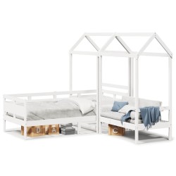 Ensemble de lit de jour et de banc avec toit sans matelas blanc 