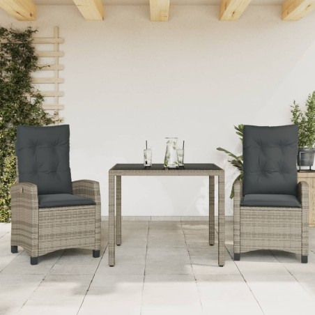 Ensemble à manger de jardin 3 pcs coussins gris résine tressée 