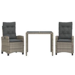 Ensemble à manger de jardin 3 pcs coussins gris résine tressée 