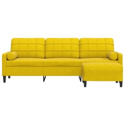 Canapé à 3 places avec repose-pied jaune 210 cm velours 